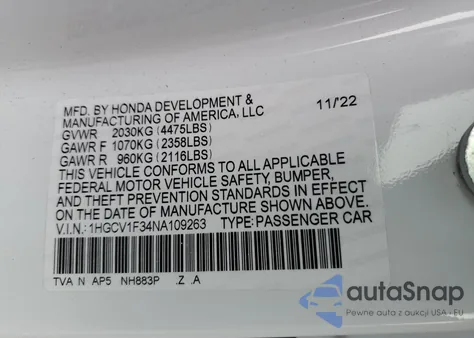 1HGCV1F34NA109263